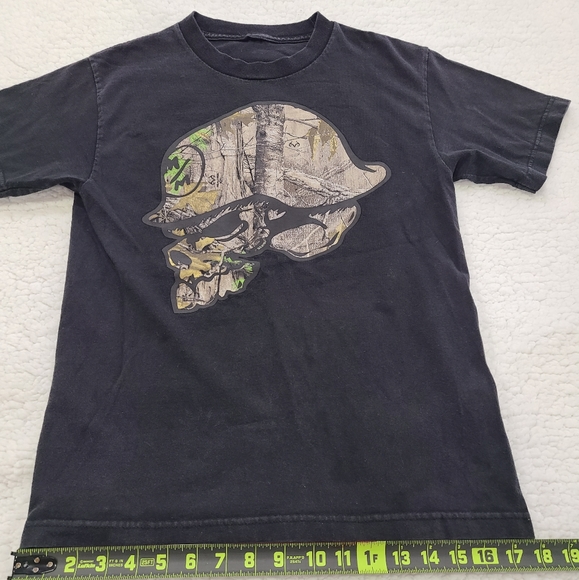 Metal Mulisha and Real Tree Colab Boys T Shirt Black and Camouflage Size Small - Picture 4 of 7